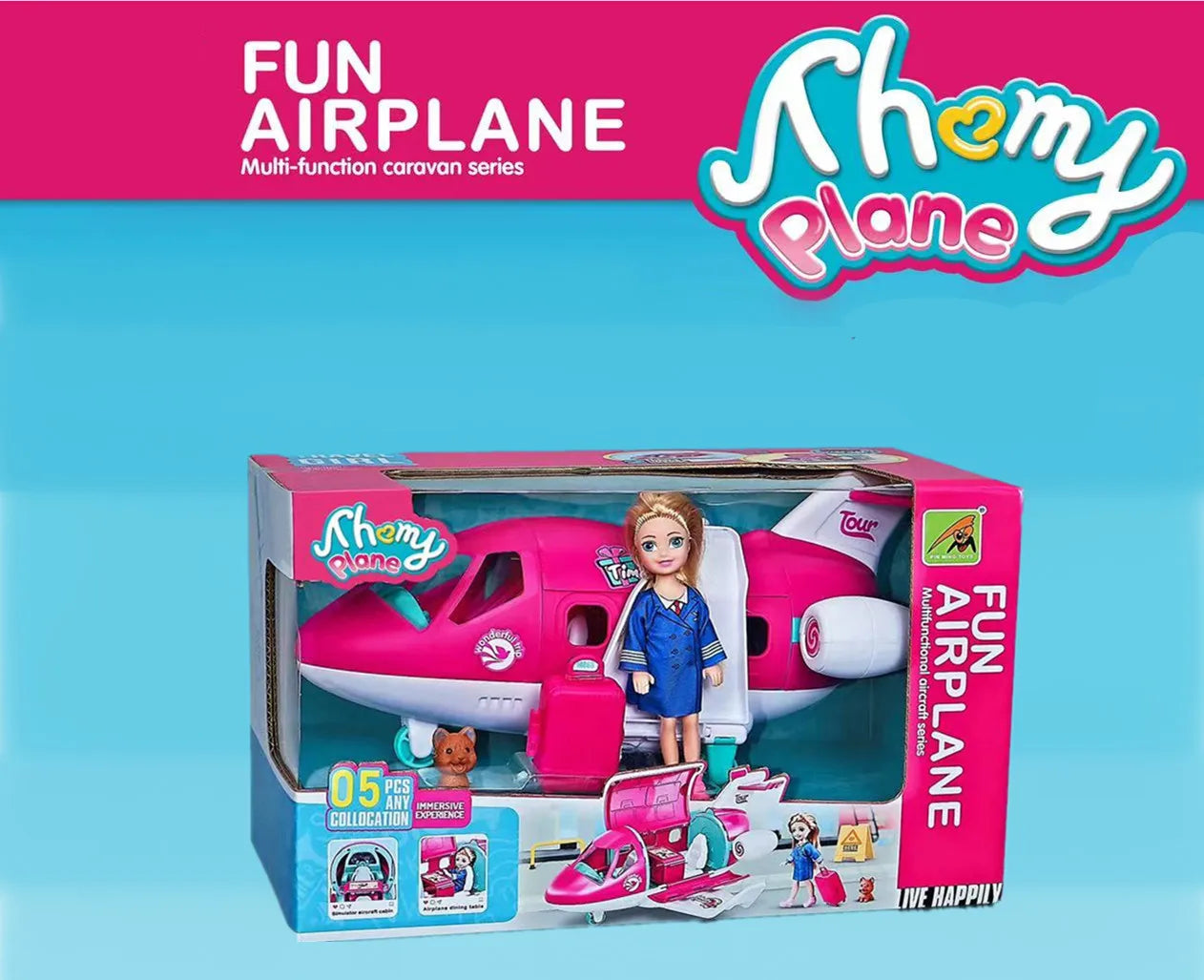 Cute Playset Doll with Travel Airplane and Accessories Suitcase.
