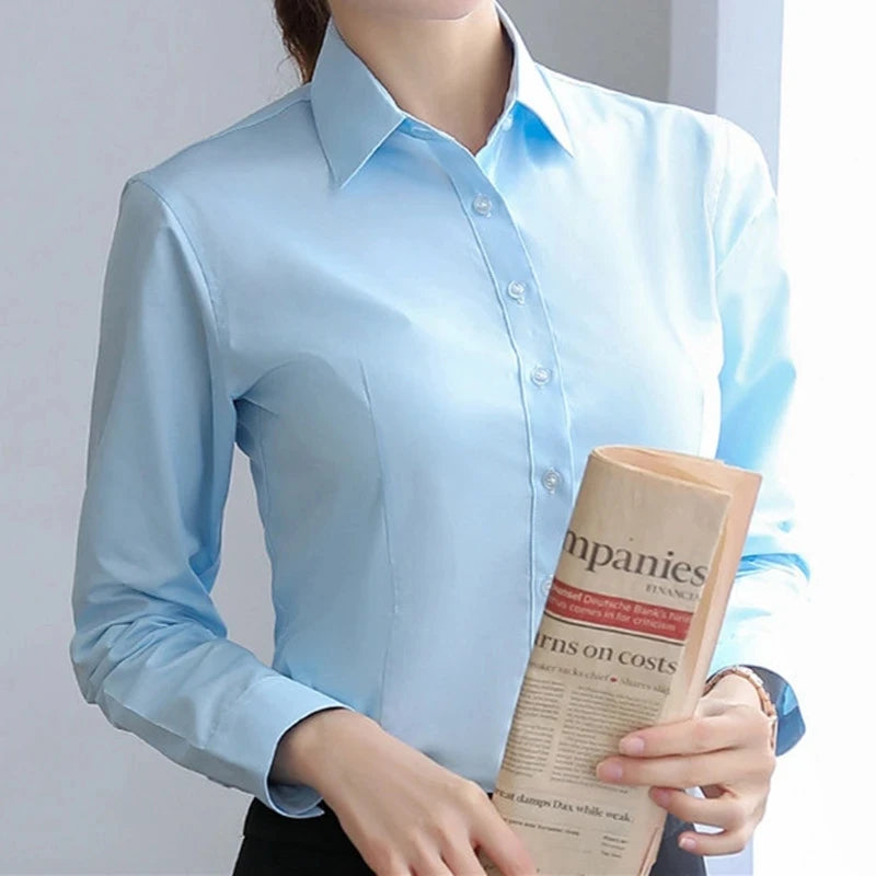 Elegant Woman White Long Sleeve Office Shirt