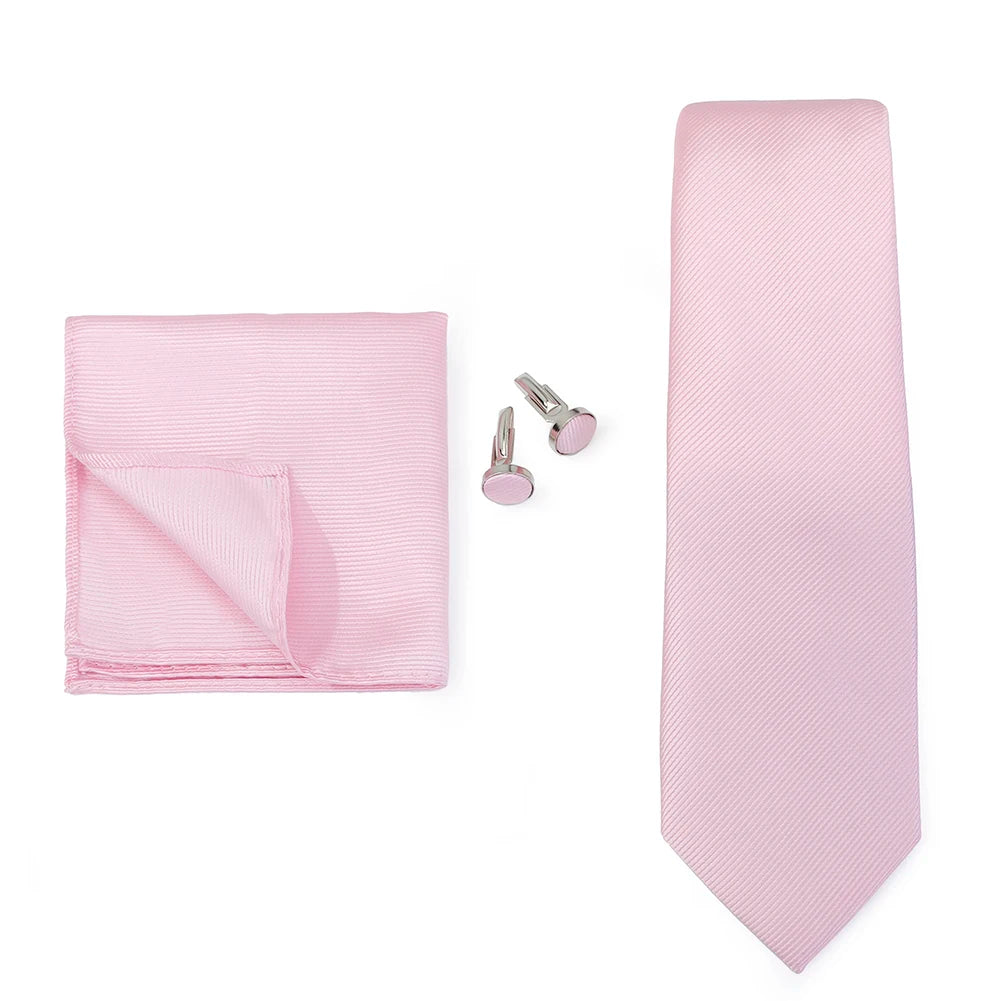 Necktie Fashion Brand Handmade Solid Necktie Handkerchief Cufflinks Set for Men