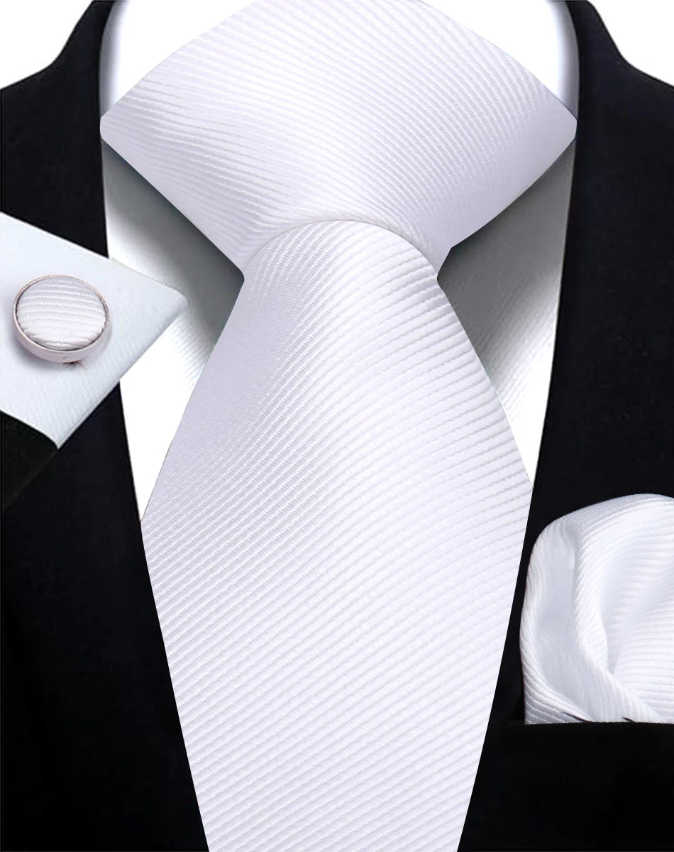 Necktie Fashion Brand Handmade Solid Necktie Handkerchief Cufflinks Set for Men