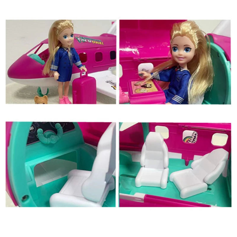 Cute Playset Doll with Travel Airplane and Accessories Suitcase.