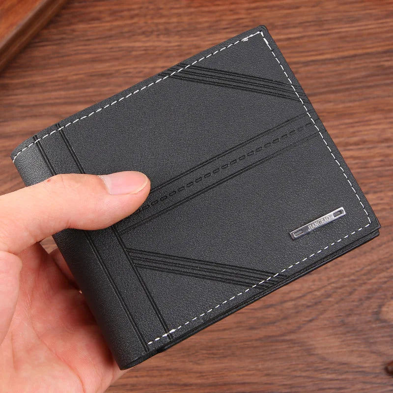 Men’s Short Wallet Youth Fashion Horizontal Soft Leather Business Wallet Credit ID Card Holder