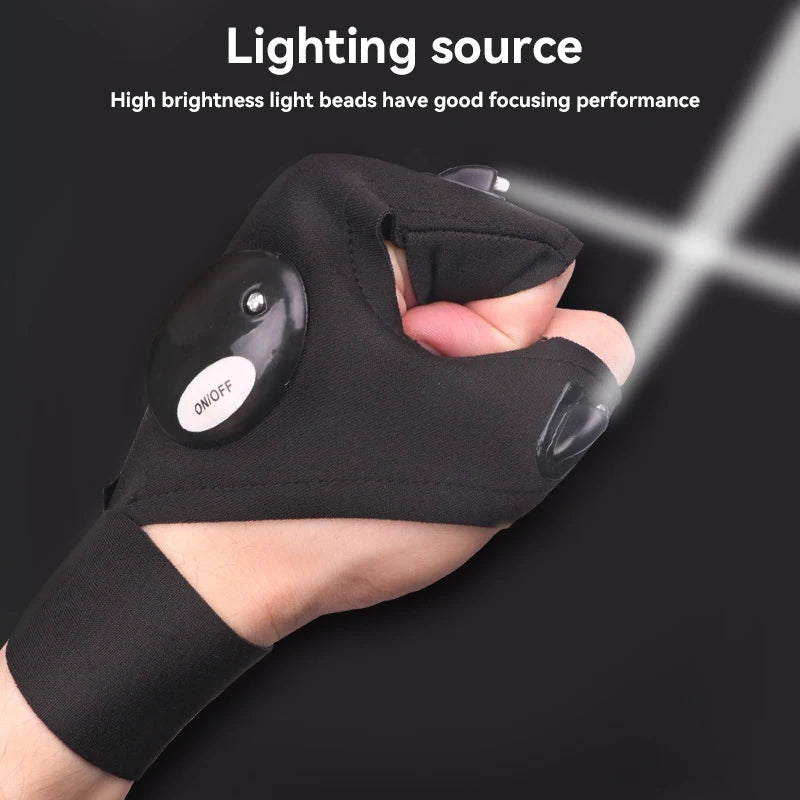 LED Flashlight Luminous Running Gloves Waterproof Cycling Camping Hiking Rescue Glove Lamp Lighting Gloves Fingerless Gloves