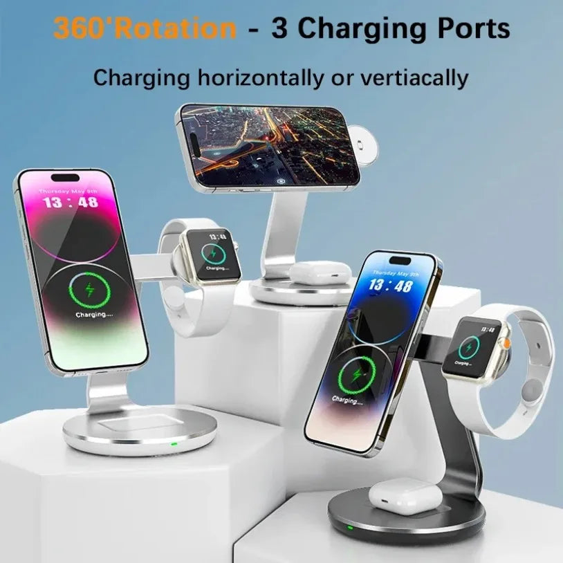 30W 3-in-1 Magnetic Wireless Charger Stand – Fast Charging Station for MagSafe iPhone 16/15/14/13 Pro Max, Apple Watch 8/7 & AirPods Pro
