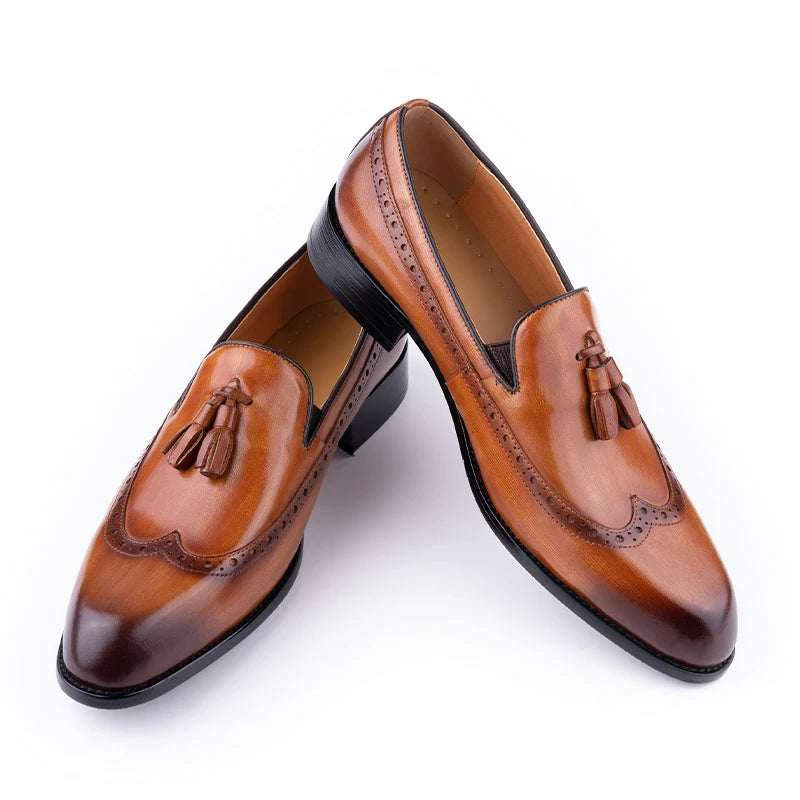 Men’s Genuine Cowhide Loafers | Handmade Leather Slip-On Dress Shoes