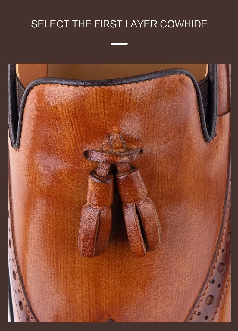 Men’s Genuine Cowhide Loafers | Handmade Leather Slip-On Dress Shoes