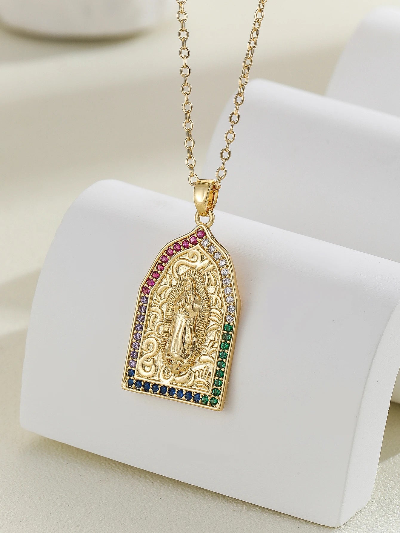 European and American personalized design with micro inlaid zircon Santa Maria series necklaces in colorful religious fashion