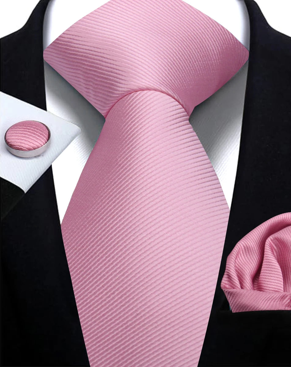 Necktie Fashion Brand Handmade Solid Necktie Handkerchief Cufflinks Set for Men