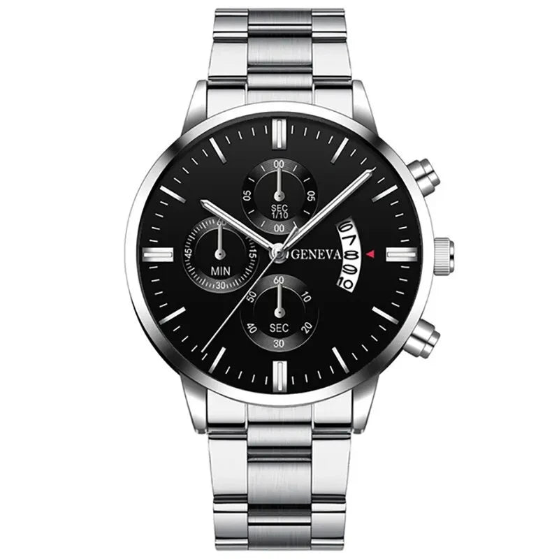 GENEVA Stainless Steel Luxury business-watches-for man clock montre homme.
