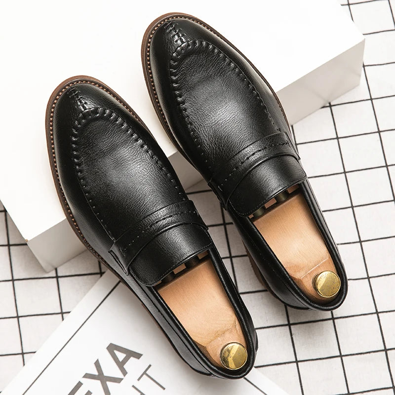 Men’s Leather Loafers | Business Dress Oxford Casual Shoes Brown