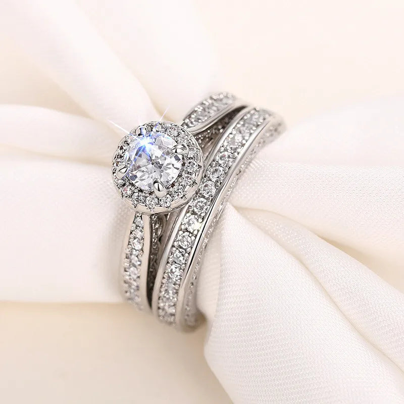 925 Sterling Silver Rings for Women Crystal Cubic Zirconia Romantic Wedding Band Accessories Luxury Jewelry
