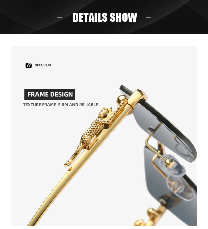 Gold Black Rectangular Sunglasses With Metal Hinge Rimless Metal sunglasses Summer fashion