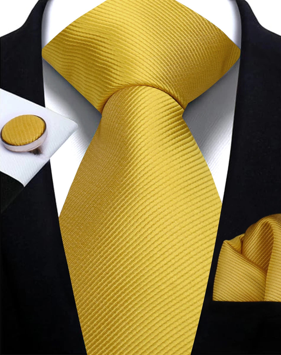 Necktie Fashion Brand Handmade Solid Necktie Handkerchief Cufflinks Set for Men