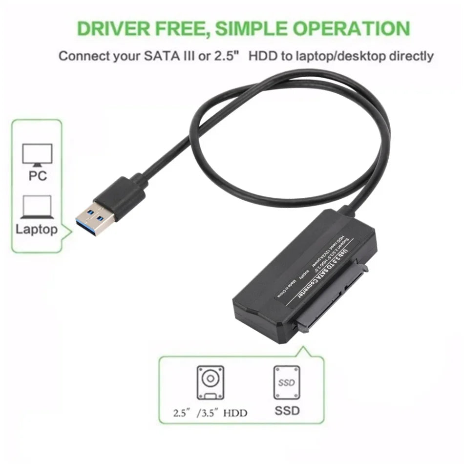 Sata To USB 3.0 Adapter Cable USB To SATA 3 Cable Support 22 Pin 2.5 3.5 Inche External HDD SSD Hard Disk Computer Connector Fit