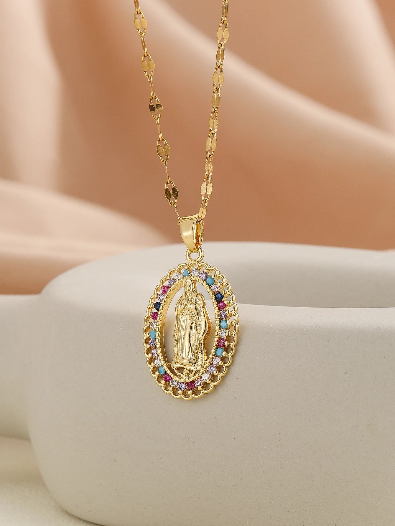 European and American personalized design with micro inlaid zircon Santa Maria series necklaces in colorful religious fashion