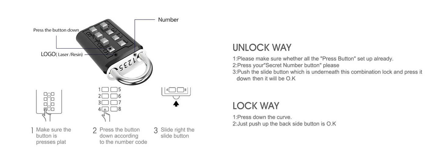 8-digit Combination Outdoor Button Waterproof Fixed Random Code Padlock Zinc Alloy Luggage Travel Smart Lock With Key Anti-theft