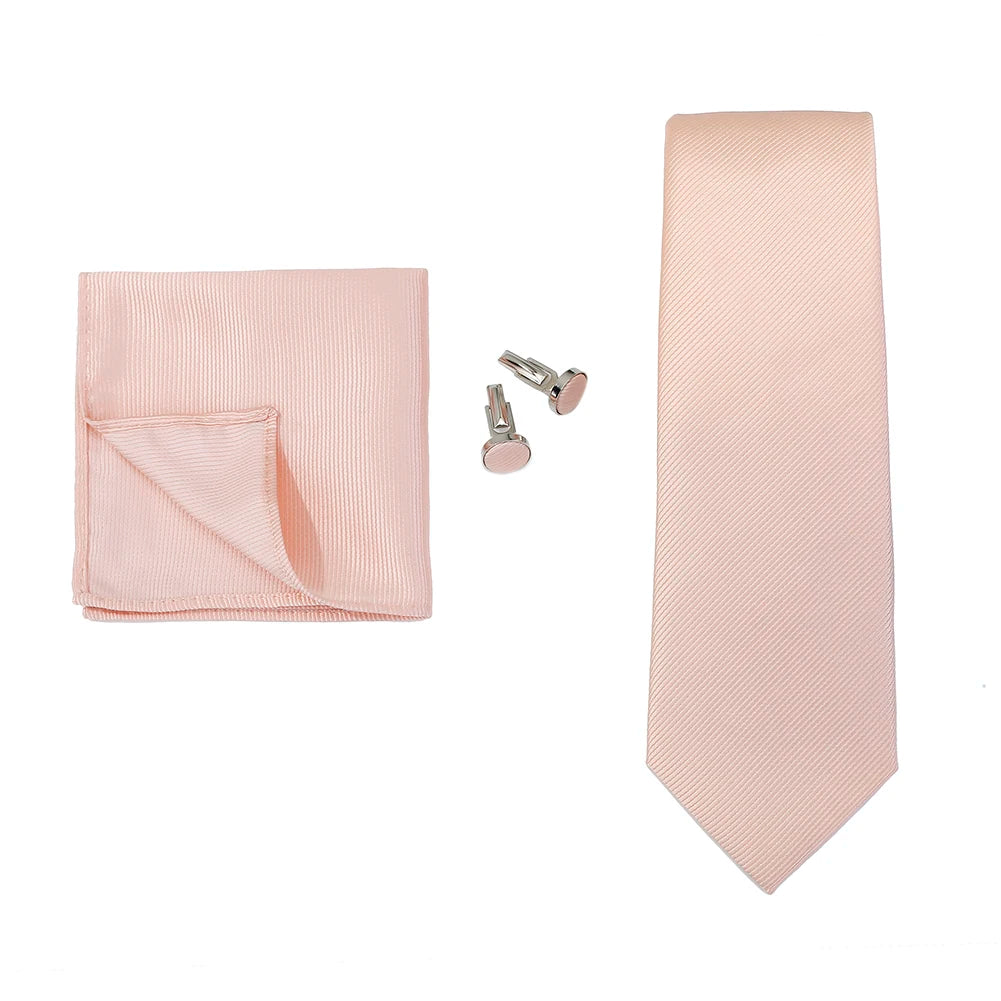 Necktie Fashion Brand Handmade Solid Necktie Handkerchief Cufflinks Set for Men