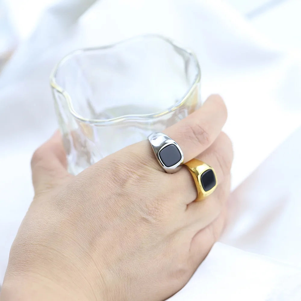 Vintage geometric square 12MM diamond set stainless steel ring Ring with all fashion couples jewelry gift