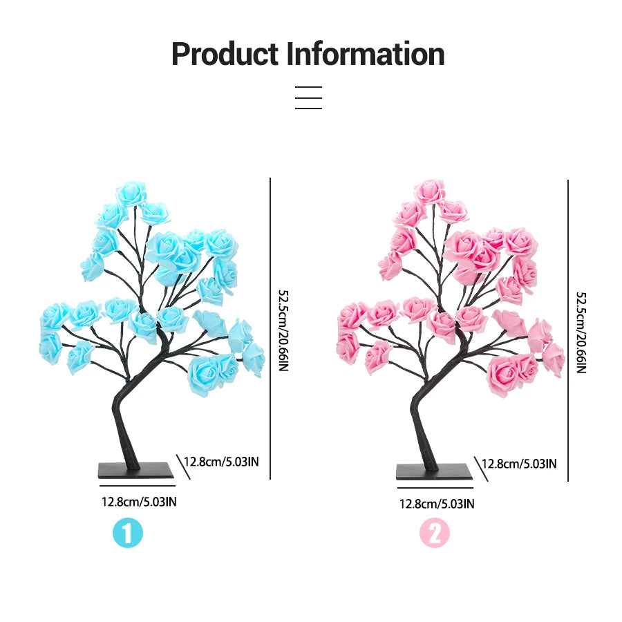 LED Rose Night Light,24-LED Floral Tree Lamp,USB-Powered,Romantic Desk Decor,Gift for Christmas,Birthday,Home,Party Decoration