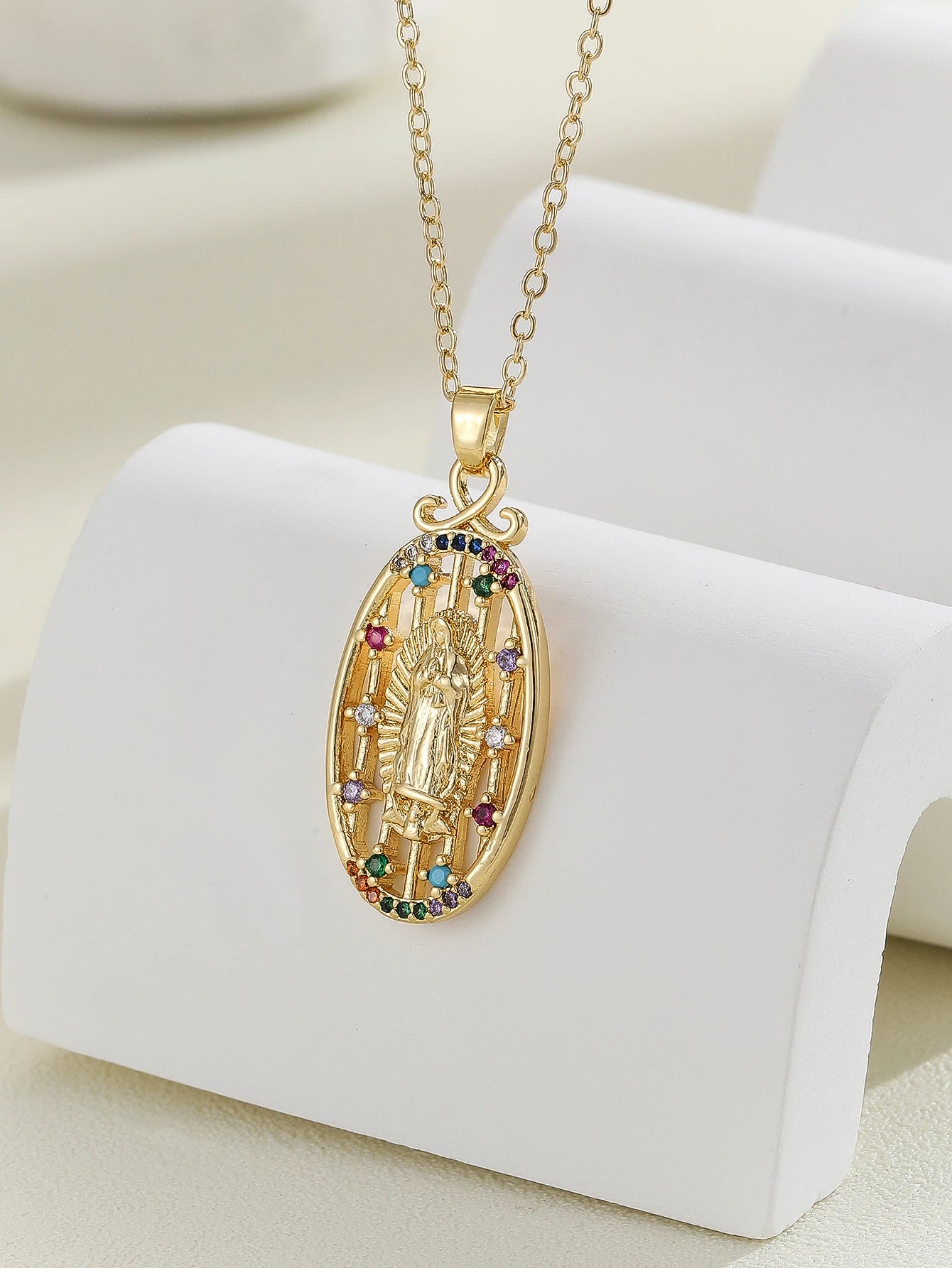 European and American personalized design with micro inlaid zircon Santa Maria series necklaces in colorful religious fashion