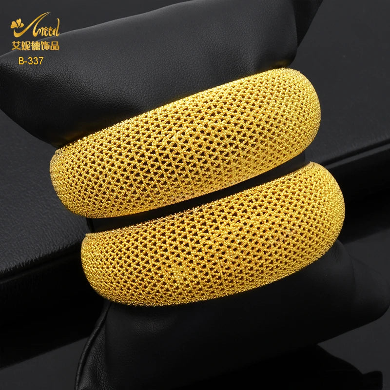 ANIID Dubai 24k Golden Cuff Bangles For Women African Luxury Charm Bracelet Bangles Nigerian Wedding Gold Color Jewelry Gifts