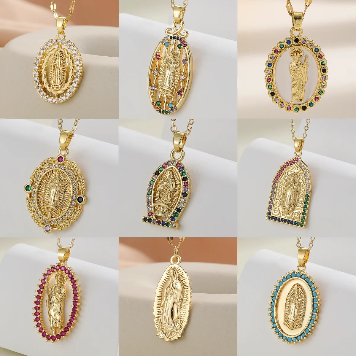 European and American personalized design with micro inlaid zircon Santa Maria series necklaces in colorful religious fashion