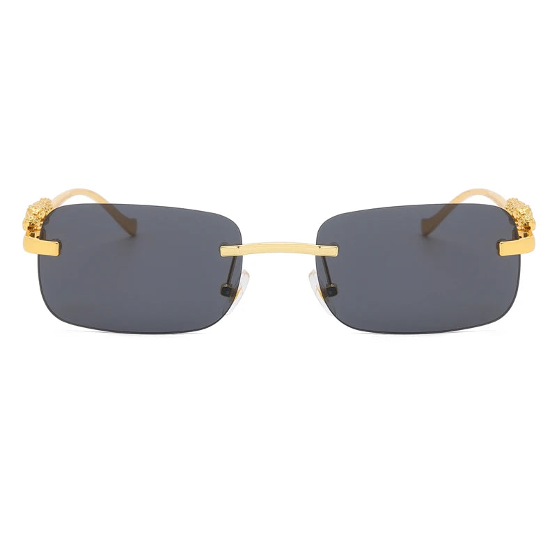 Gold Black Rectangular Sunglasses With Metal Hinge Rimless Metal sunglasses Summer fashion