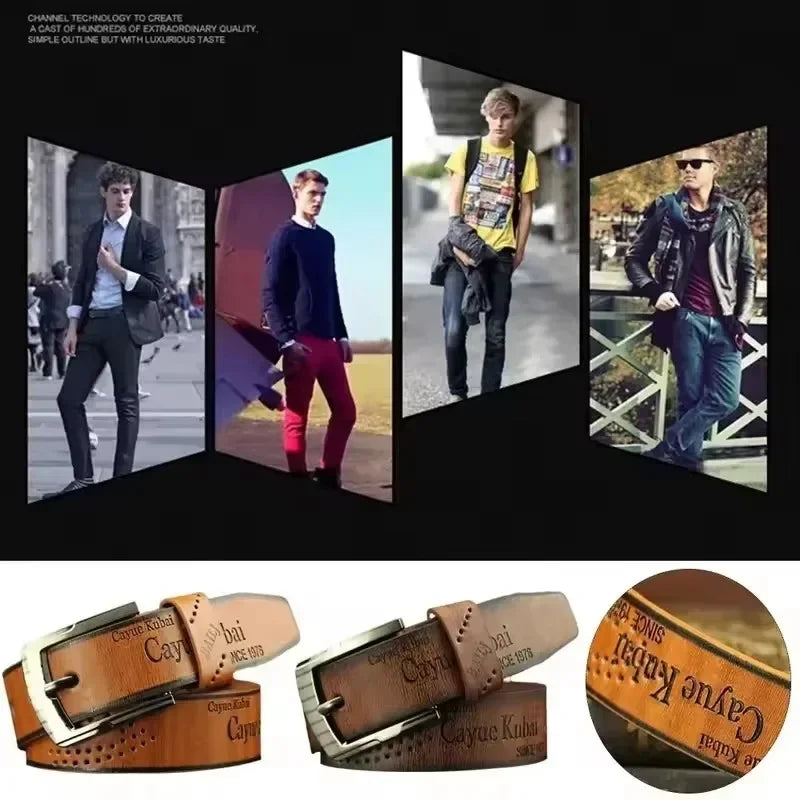 Fashion Luxury Leather Belt for Men, Metal Pin Buckle High Quality Famous Brand.