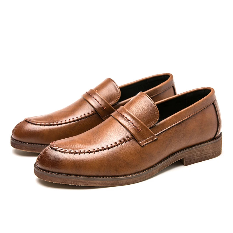 Men’s Leather Loafers | Business Dress Oxford Casual Shoes Brown