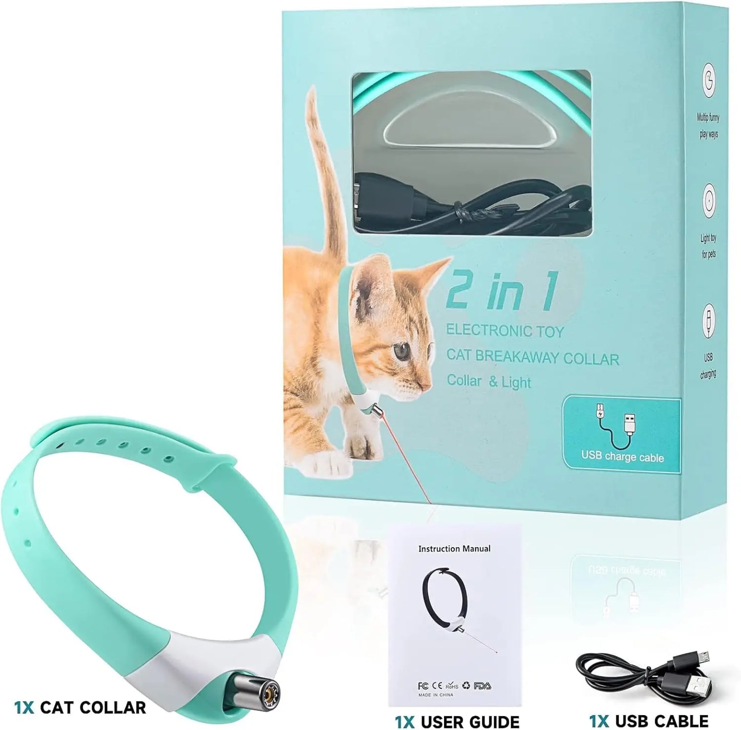 Cat Collar Laser Toy with Red Light, Interactive Cat Laser Toy for Bored Indoor Cats, Rechargeable Electric Laser Collar Toy