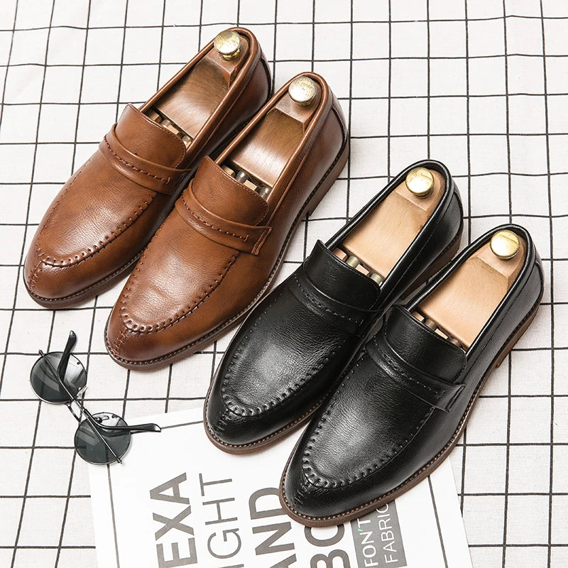 Men’s Leather Loafers | Business Dress Oxford Casual Shoes Brown