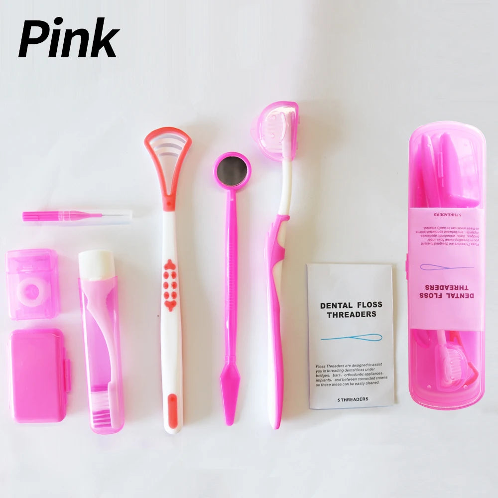 1box 8Pcs Orthodontic Oral Care Cleaning Braces Dental Teeth Kits Toothbrush Foldable Dental Mirror Interdental Brush Cleaning S