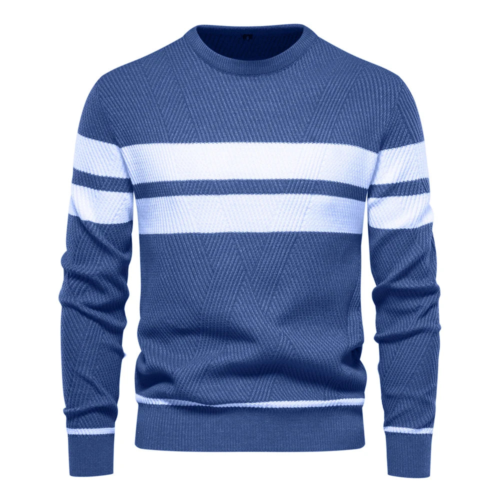 Pullover Men's Sweater O-neck Patchwork Long Sleeve Warm Slim Sweaters for Men
