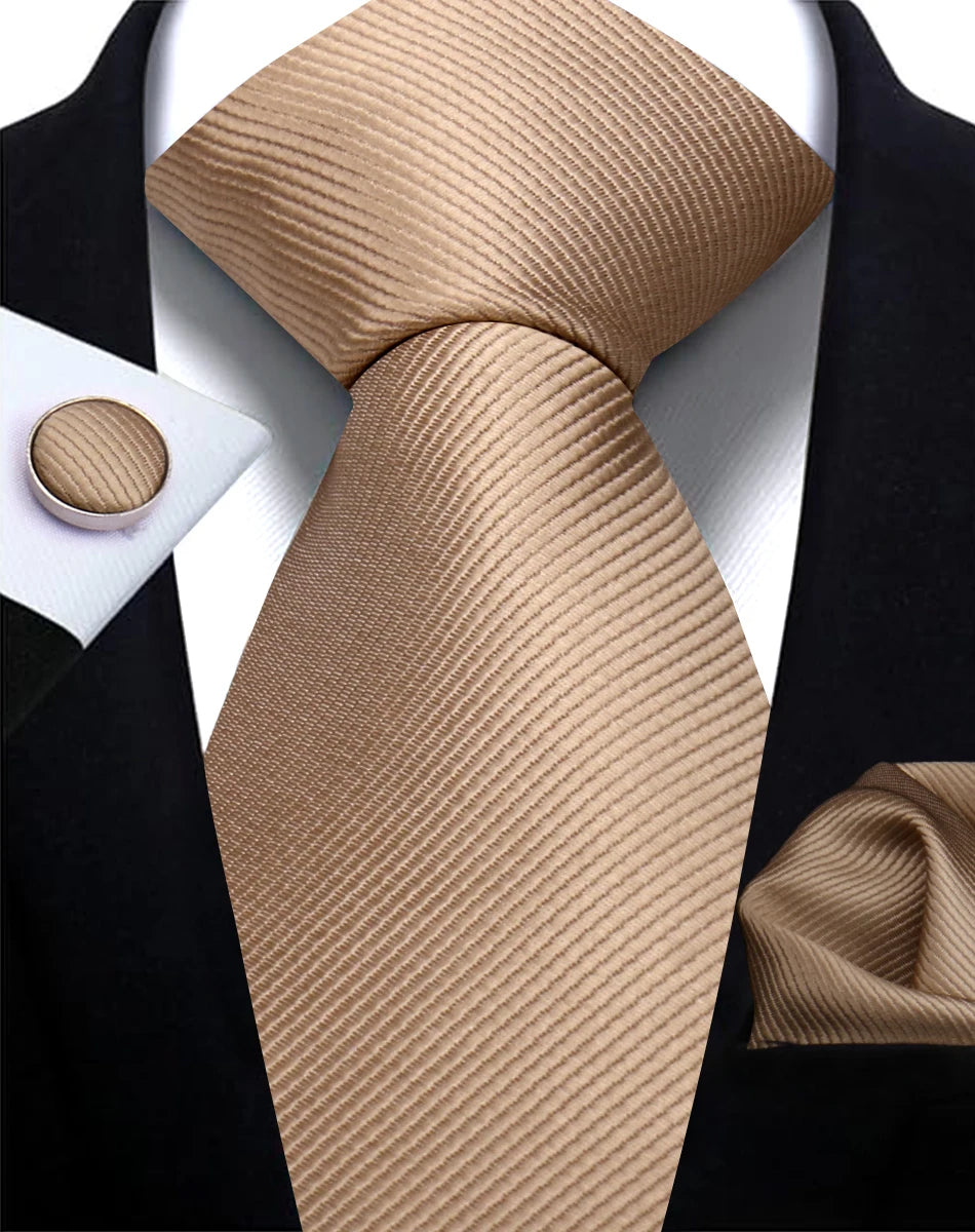 Necktie Fashion Brand Handmade Solid Necktie Handkerchief Cufflinks Set for Men