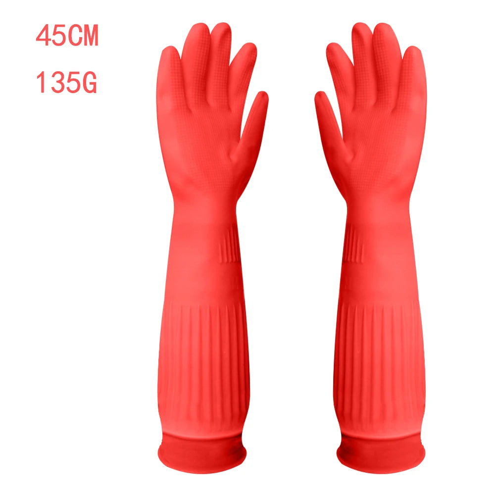 1Pair Lengthen Dishwashing Cleaning Silicone Gloves Rubber Dish Washing Glove Scrubber  for Household Kitchen Clean Tool