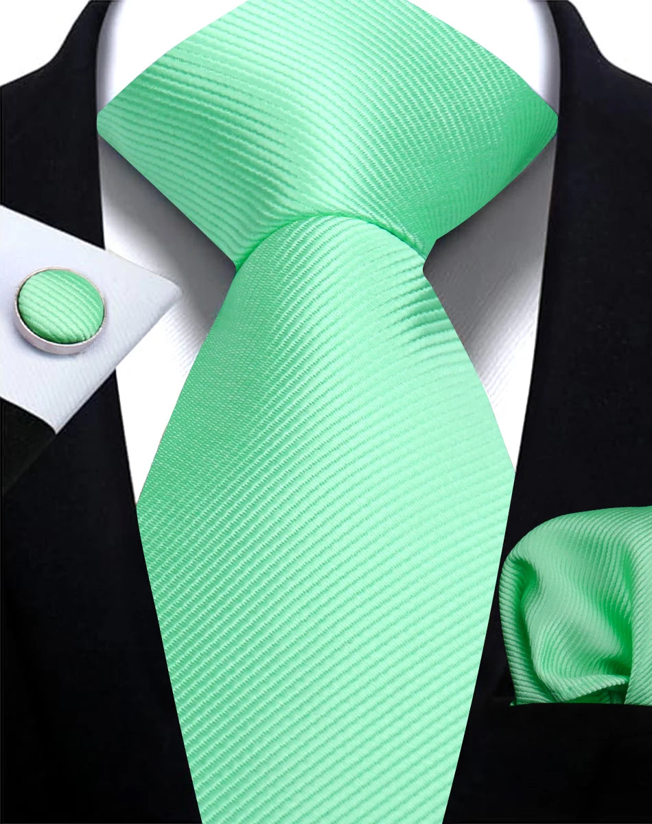 Necktie Fashion Brand Handmade Solid Necktie Handkerchief Cufflinks Set for Men