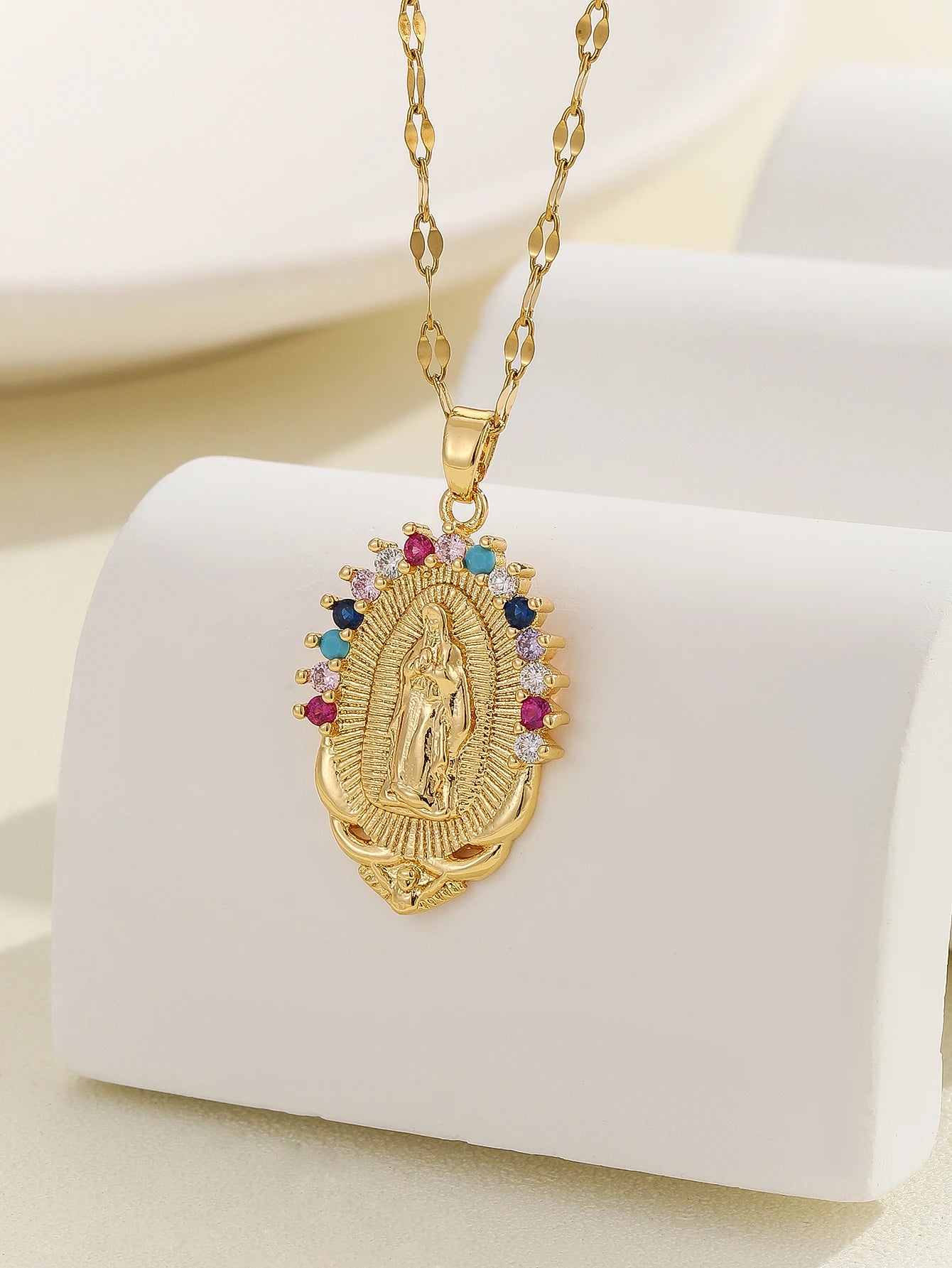 European and American personalized design with micro inlaid zircon Santa Maria series necklaces in colorful religious fashion