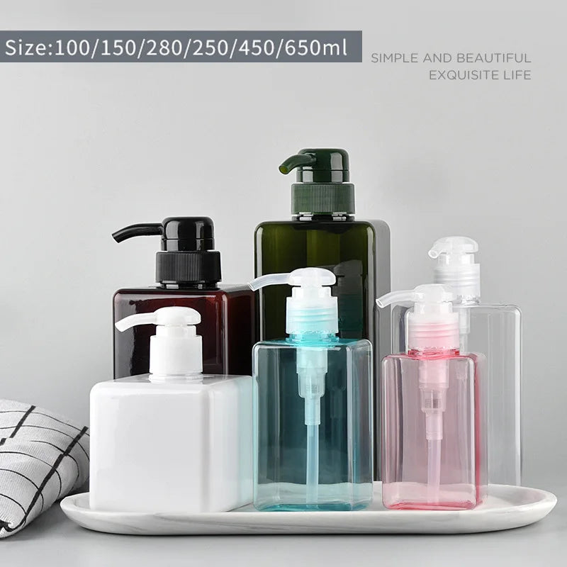 100-650ml Square Bathroom Soap Dispensers Refillable Shampoo Shower Gel Holder Portable Travel Dispenser Empty Bath Pump Bottle