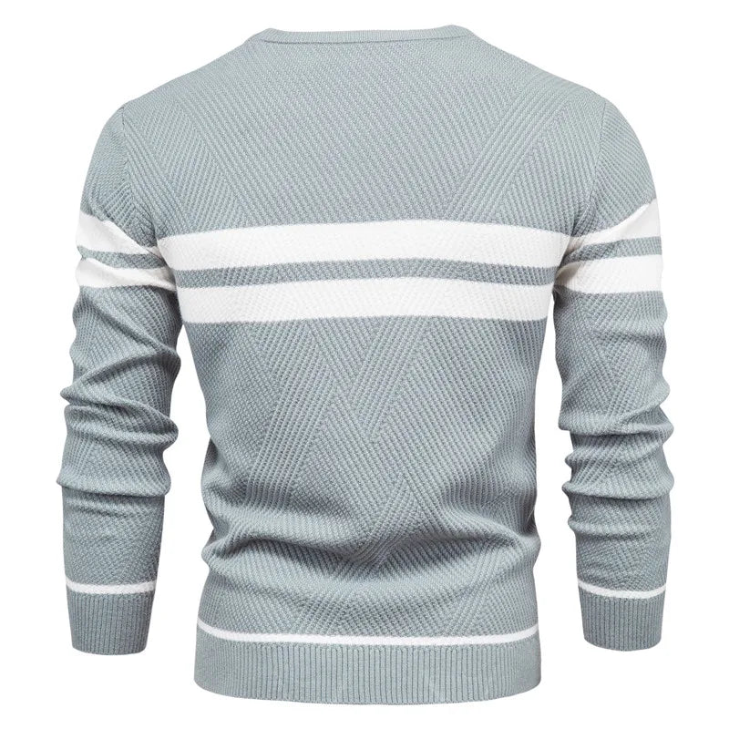 Pullover Men's Sweater O-neck Patchwork Long Sleeve Warm Slim Sweaters for Men
