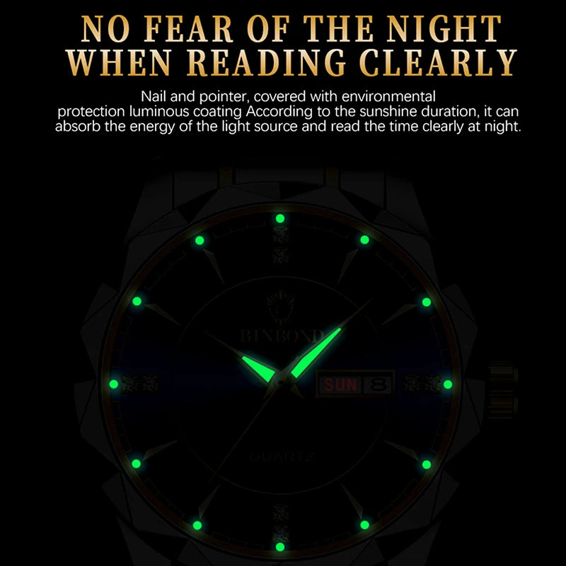 BINBONG Women Luxury Fashion Watches, Waterproof Luminous Date Stainless Wristwatch