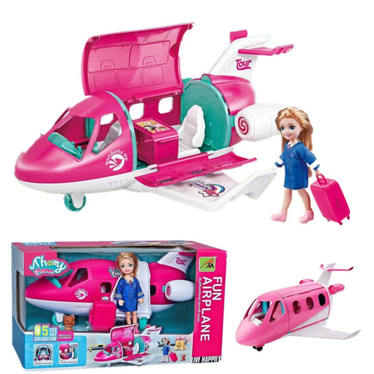Cute Playset Doll with Travel Airplane and Accessories Suitcase.