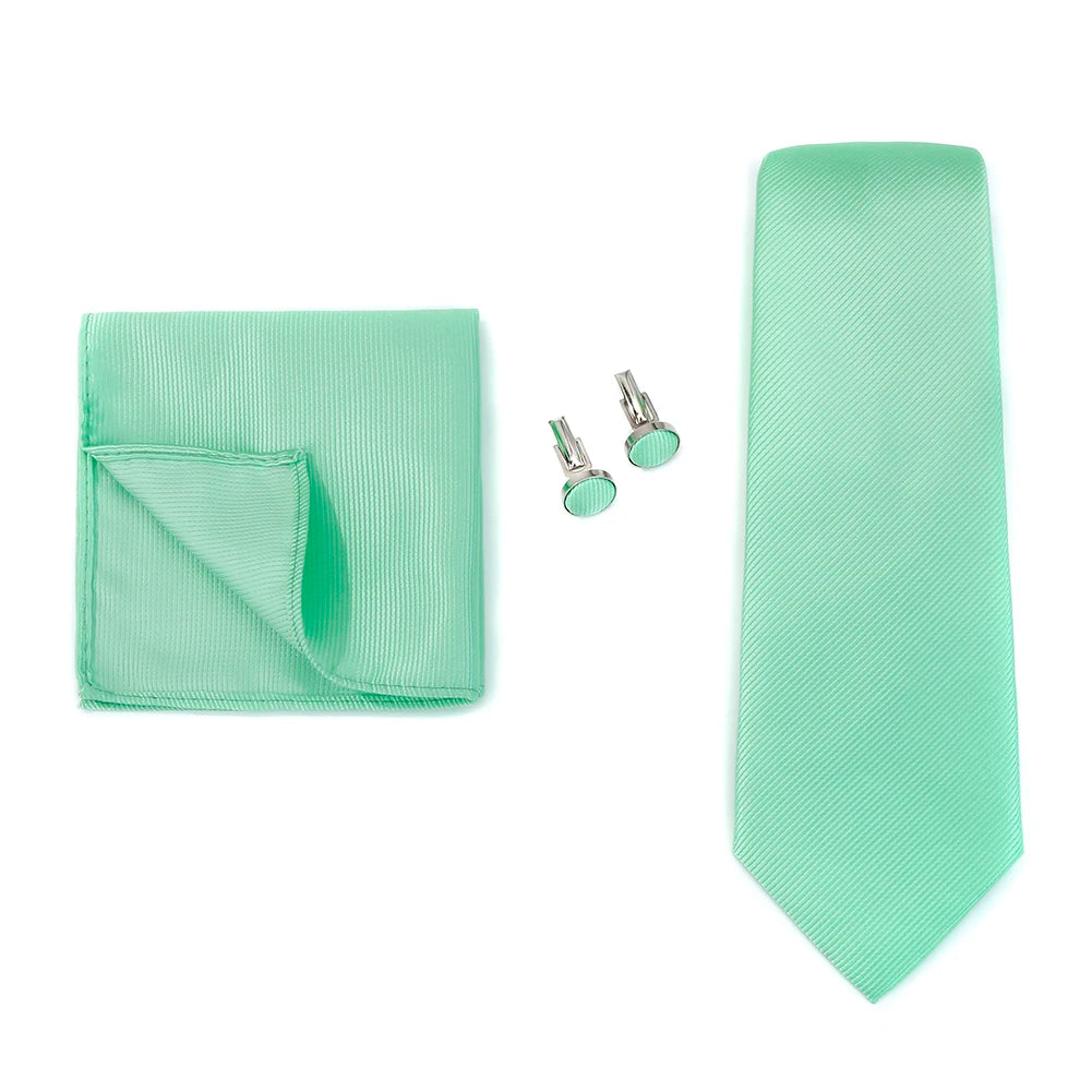 Necktie Fashion Brand Handmade Solid Necktie Handkerchief Cufflinks Set for Men