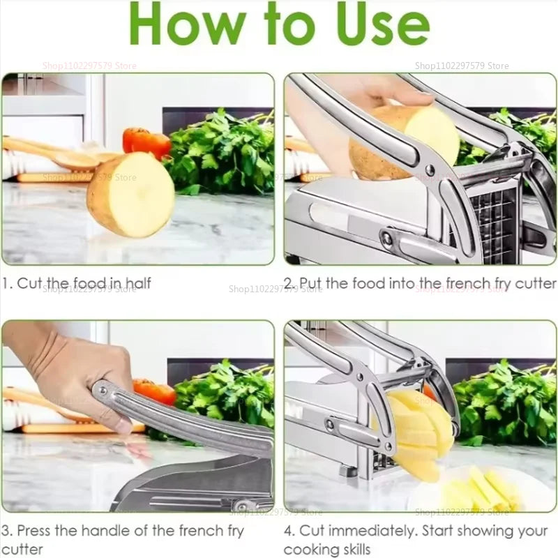 Multifunction Manual French Fries Slicer Steel Vegetable Cutter Tool Fast Cutting With 2 Blades For Home Kitchen Restaurant