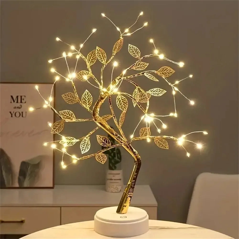 LED Rose Leaf Table Lamp USB Christmas Tree Fairy Light Night Lights Home DIY Party Wedding Bedroom Decoration Mother's Day Gift