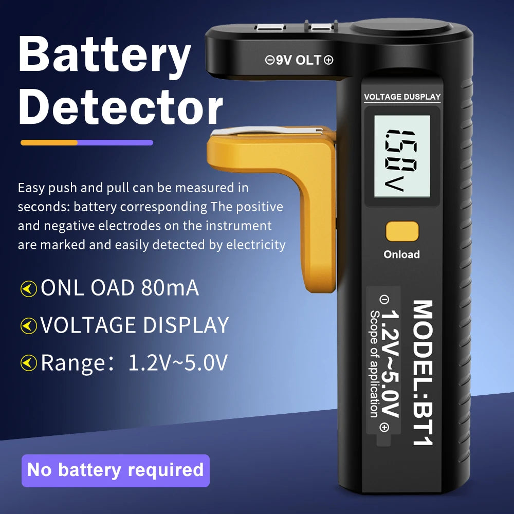 Battery Power Tester BT-1 Battery Tester Dry Battery AAA/AA/C/D/N/9V/1.5V Button Cell Battery Tester Digital Voltage Tester