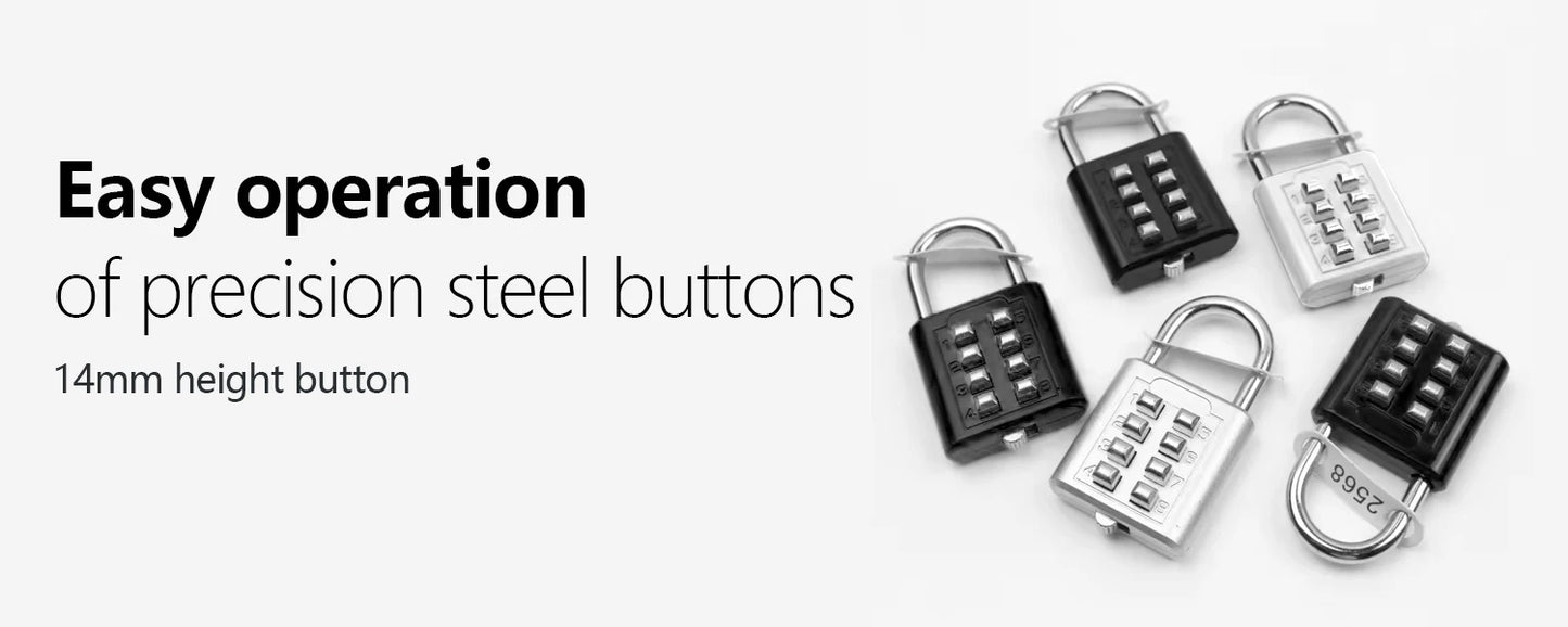 8-digit Combination Outdoor Button Waterproof Fixed Random Code Padlock Zinc Alloy Luggage Travel Smart Lock With Key Anti-theft