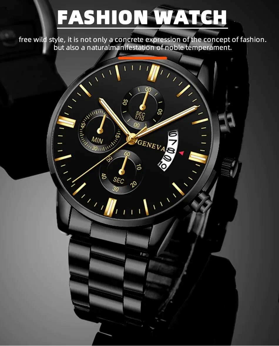 GENEVA Stainless Steel Luxury business-watches-for man clock montre homme.