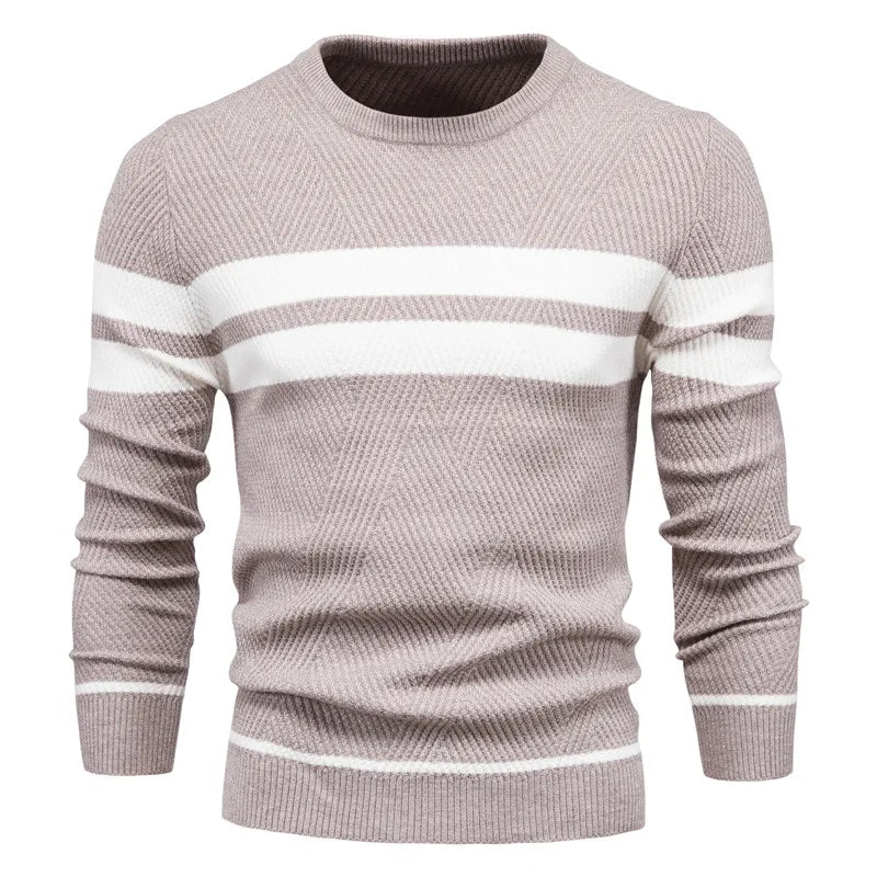 Pullover Men's Sweater O-neck Patchwork Long Sleeve Warm Slim Sweaters for Men