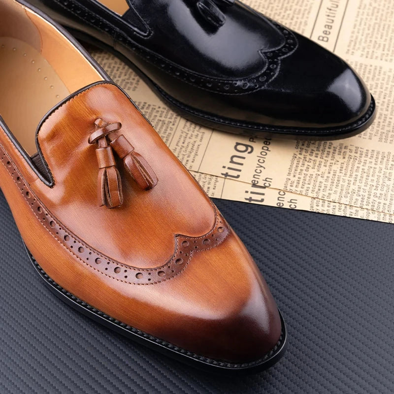 Men’s Genuine Cowhide Loafers | Handmade Leather Slip-On Dress Shoes
