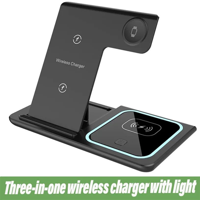 3-in-1 Wireless Charging Station – 15W Fast Foldable Travel Charger for iPhone 12–15, Apple Watch & AirPods | Portable Magnetic Charging Pad